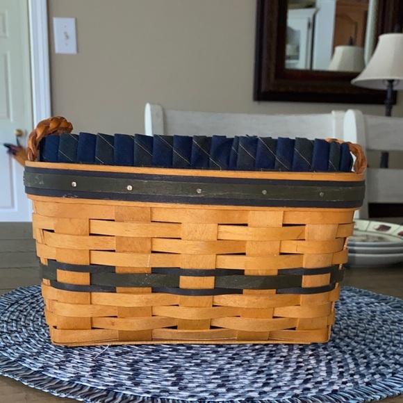 Longaberger Basket with Navy and Natural Accents - Picture 1 of 3